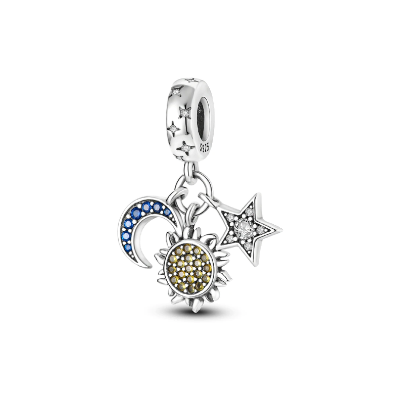 Charm Triple Universo Y Circones En Plata 925 Silver Heart-0