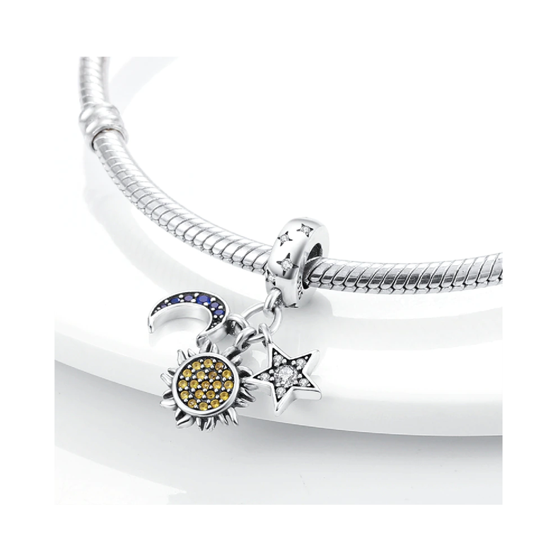 Charm Triple Universo Y Circones En Plata 925 Silver Heart-1