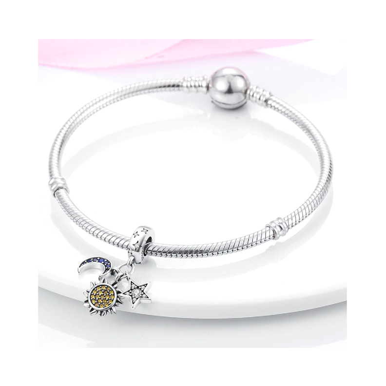 Charm Triple Universo Y Circones En Plata 925 Silver Heart-2