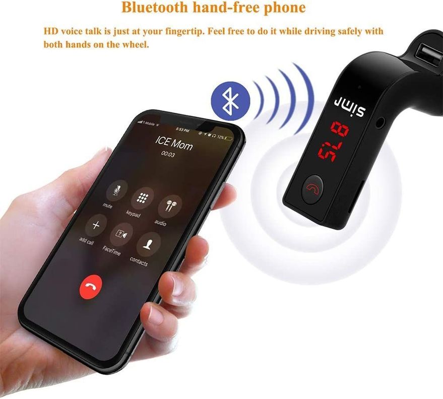 RECEPTOR TRANSMISOR FM BLUETOOTH TRANSMITE DE TU CEL AL AUTO AA22-3