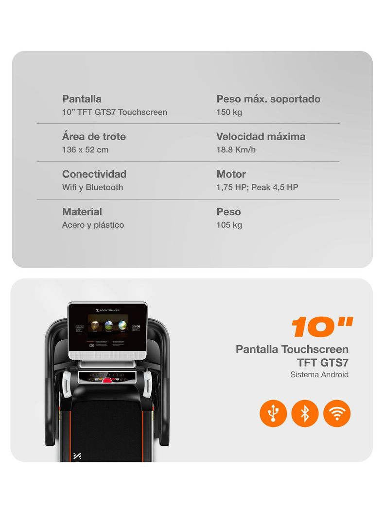Trotadora Eléctrica Bodytrainer Runner PRO GTS7 con APPs-2