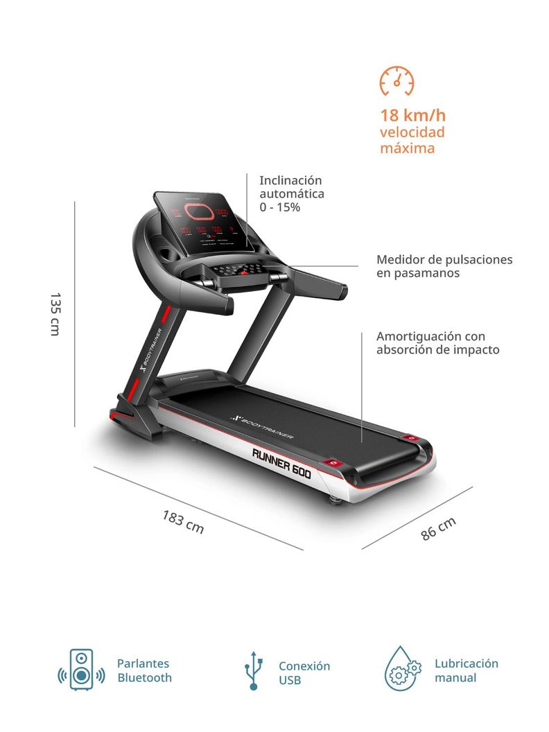 TROTADORA ELÉCTRICA Bodytrainer RUNNER 600 LITE C/APP ZWIFT-1
