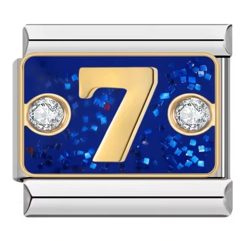 Charm Eslabón 7 Dorado – Azul Brillante con Zirconias, Acero-0
