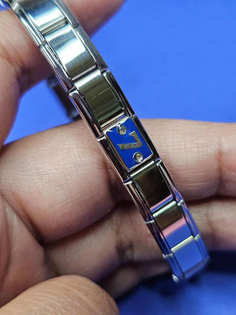 Charm Eslabón 7 Dorado – Azul Brillante con Zirconias, Acero-1