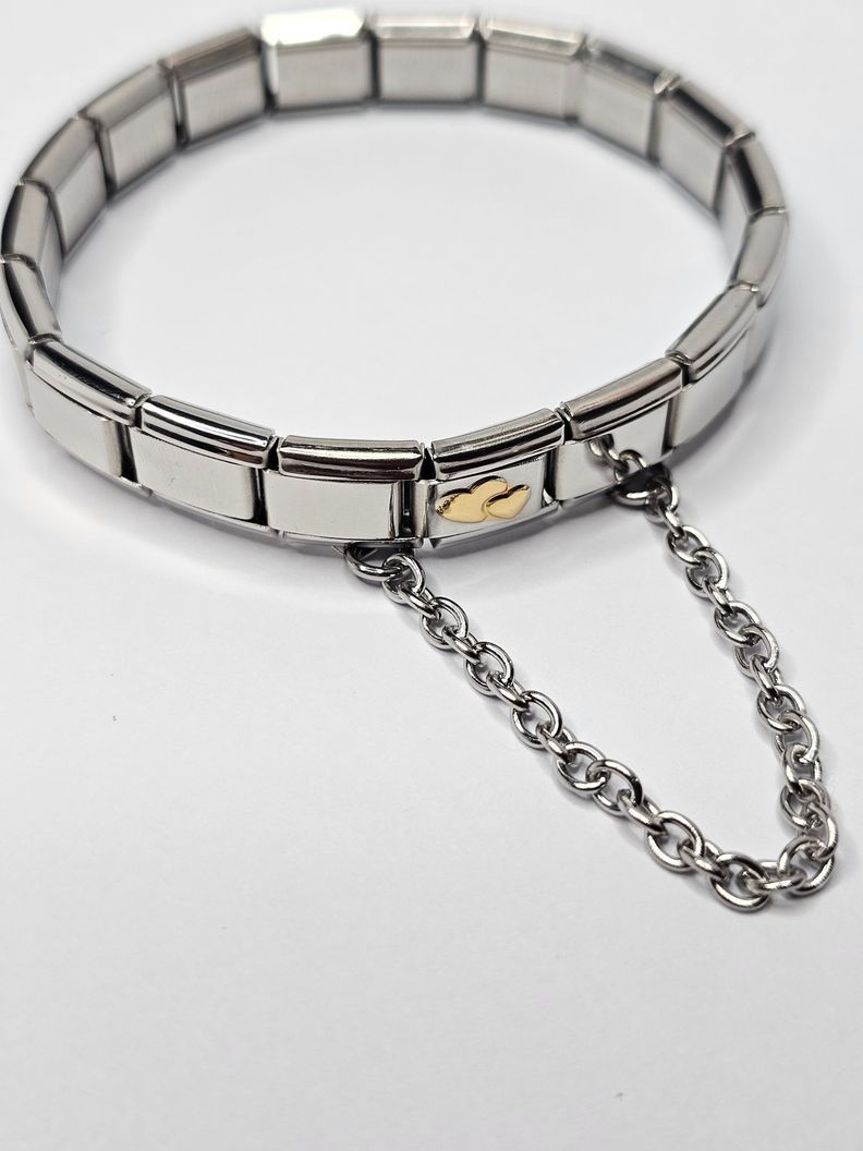Pack Pulsera Italiana + Corazones & Cadena Seguridad Acero Inoxidable-1
