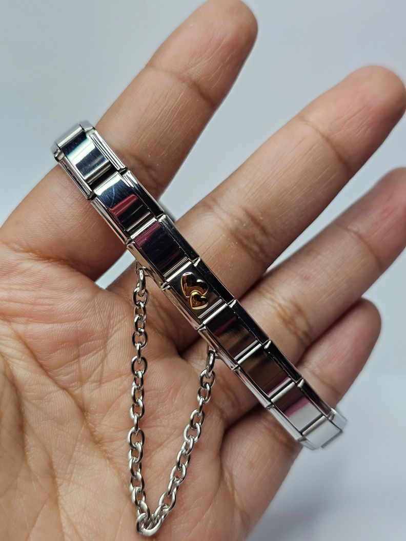 Pack Pulsera Italiana + Corazones & Cadena Seguridad Acero Inoxidable-2