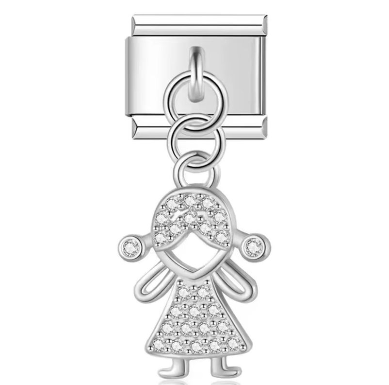 Charm Colgante Niña con Circonitas en Acero Inoxidable-0