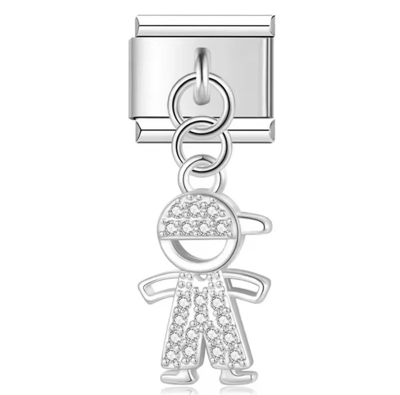 Charm Colgante Niño con Gorra y Circonitas en Acero Inoxidable-0