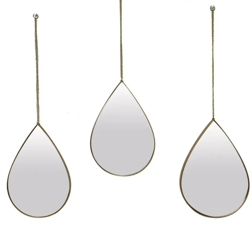Set de 3 Espejos Gotas Colgantes Dorado