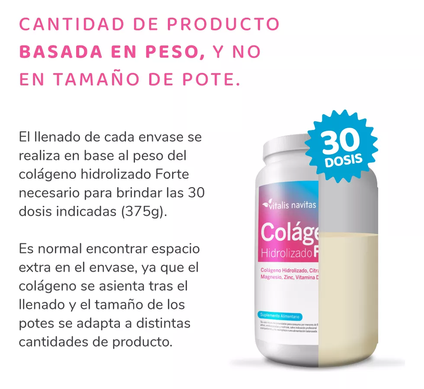 Colágeno Hidrolizado Forte, Suplemento Alimentario 375g Plan 30 días-3