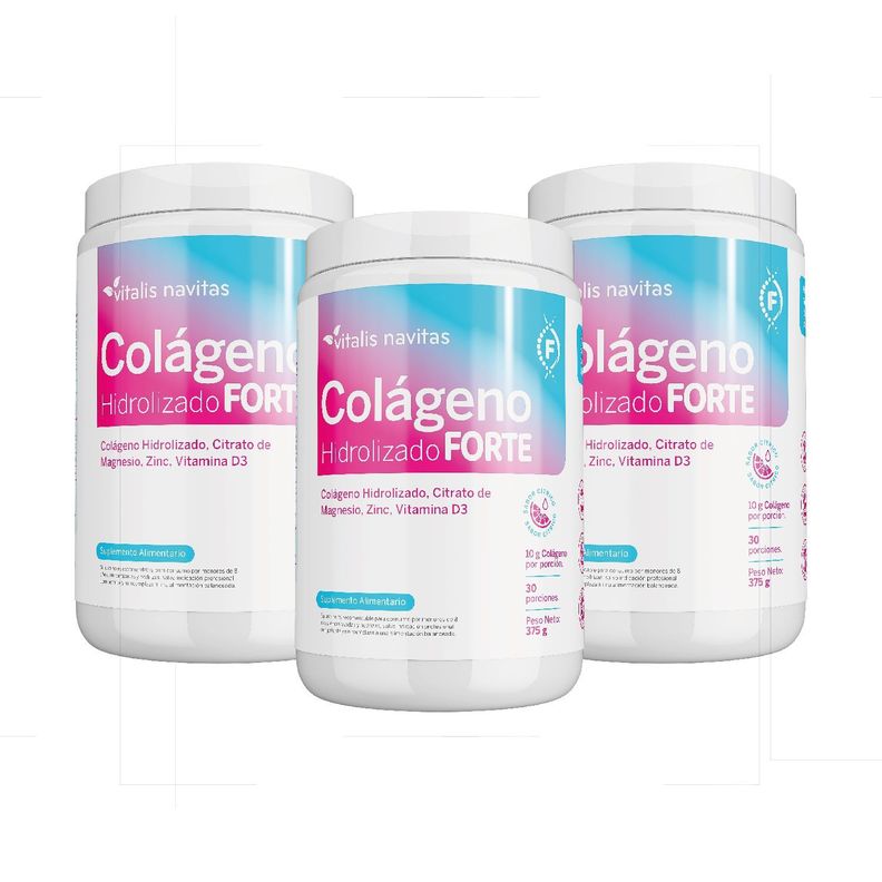 Colágeno Hidrolizado Forte, Suplemento Alimentario 375g Plan 90 días-0