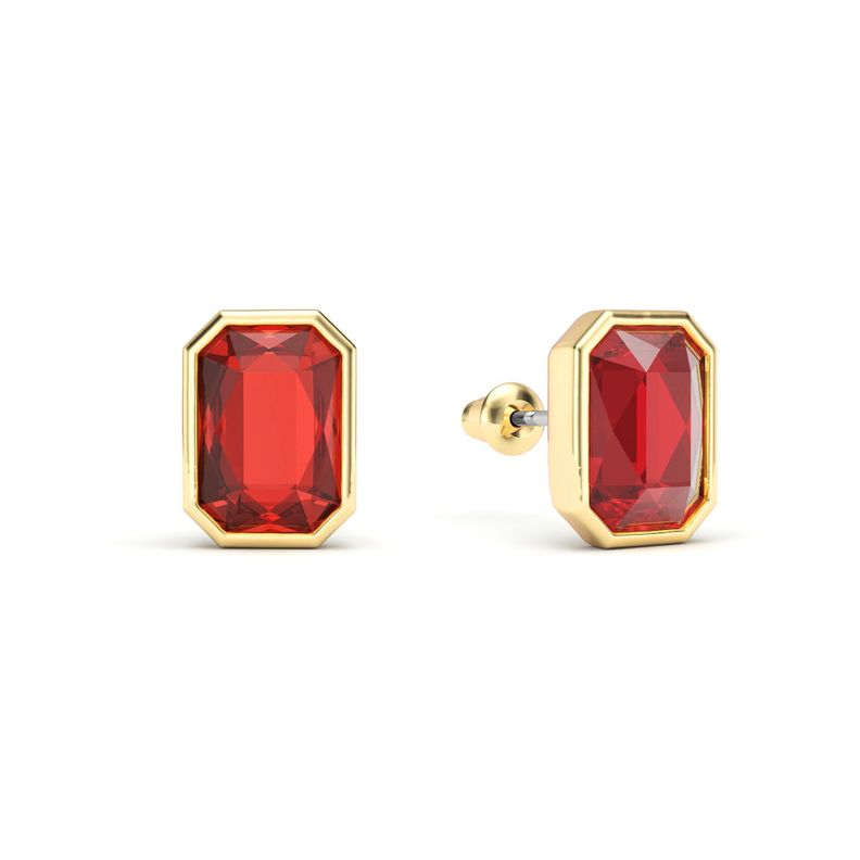 Aros Octágono con cristal de Swarovski Rojo Escarlata en oro-0