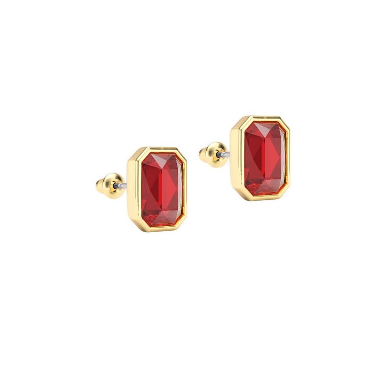 Aros Octágono con cristal de Swarovski Rojo Escarlata en oro-2