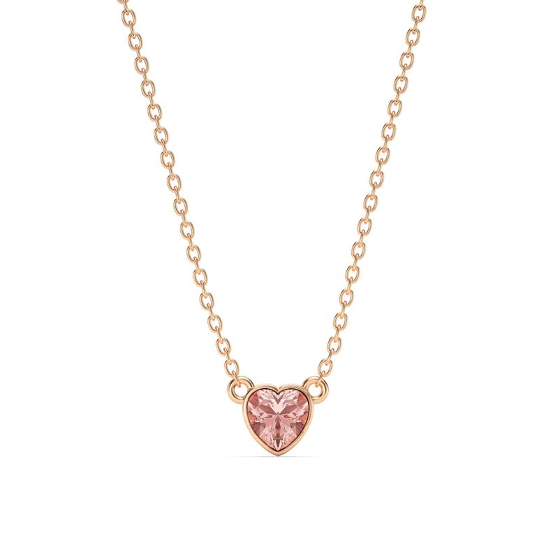 Collar solitario con corazón pequeño de 7mm con Cristal Rosa vintage bañado en oro rosa-0