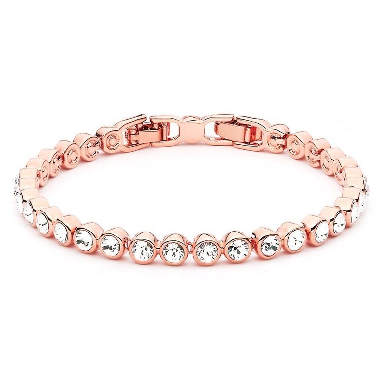 Pulsera tennis con cristales Swarovski® transparentes bañados en oro rosa-0