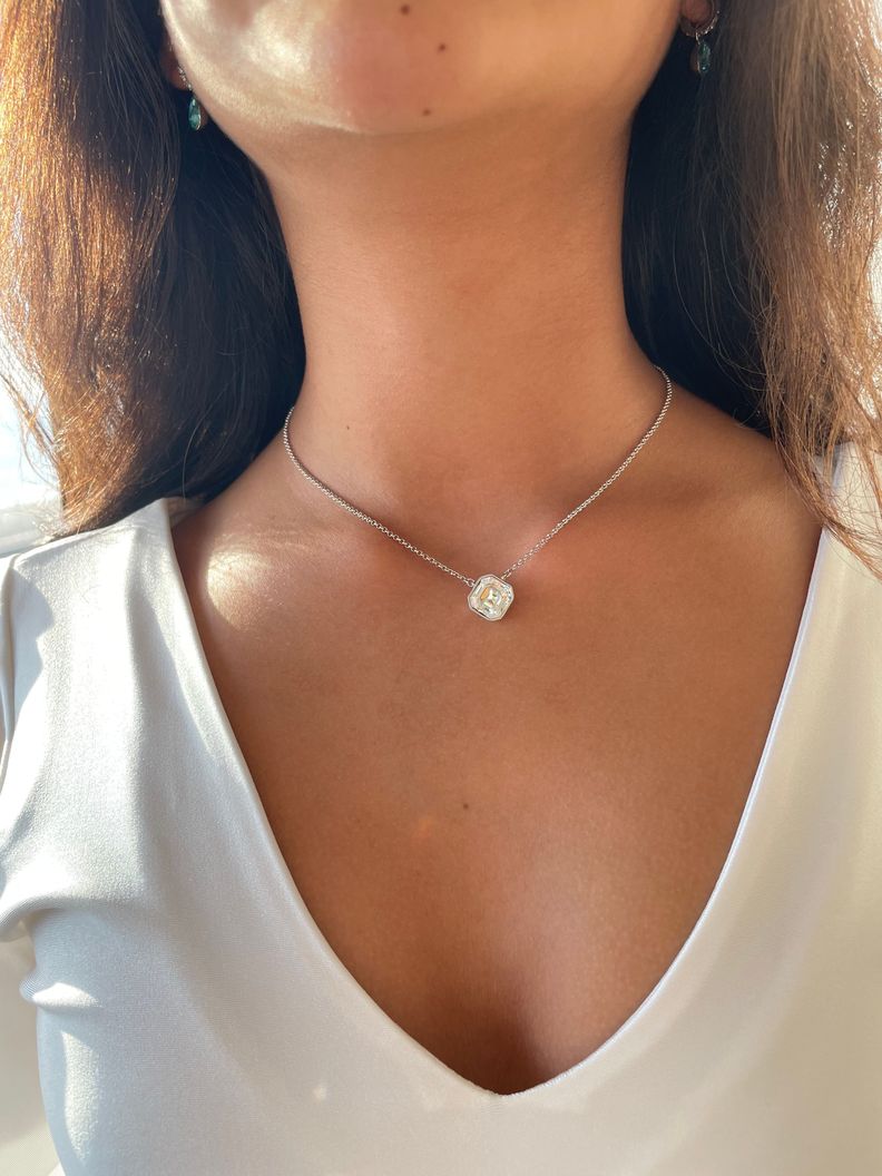 Collar Asscher con cristal de Swarovski transparente plateado-4