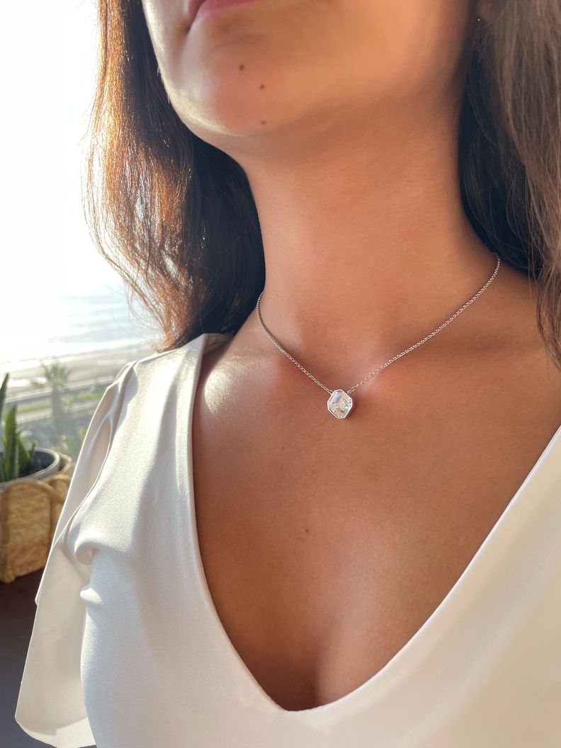 Collar Asscher con cristal de Swarovski transparente plateado-5