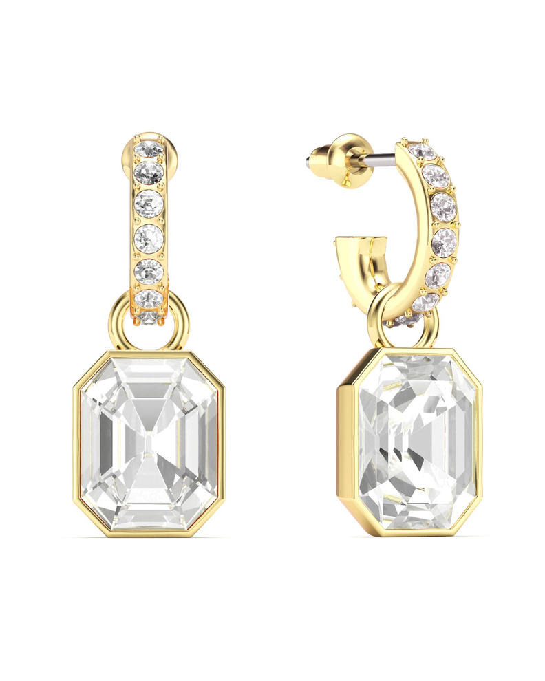 Aros colgantes octagonales con cristales de Swarovski transparentes baño en oro-0