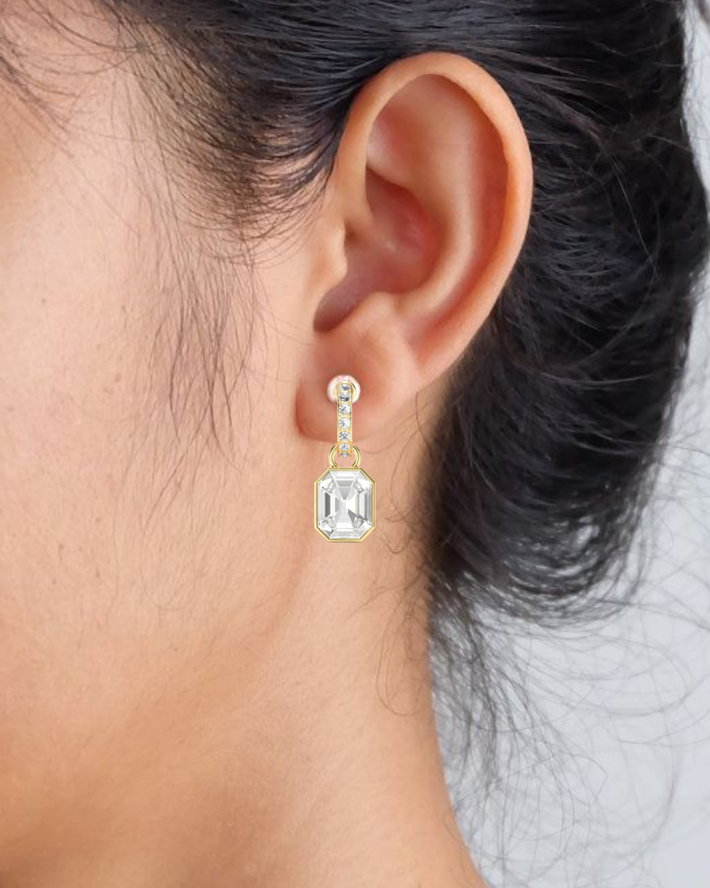 Aros colgantes octagonales con cristales de Swarovski transparentes baño en oro-4