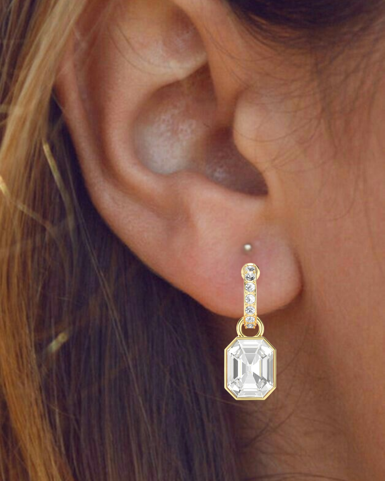 Aros colgantes octagonales con cristales de Swarovski transparentes baño en oro-5