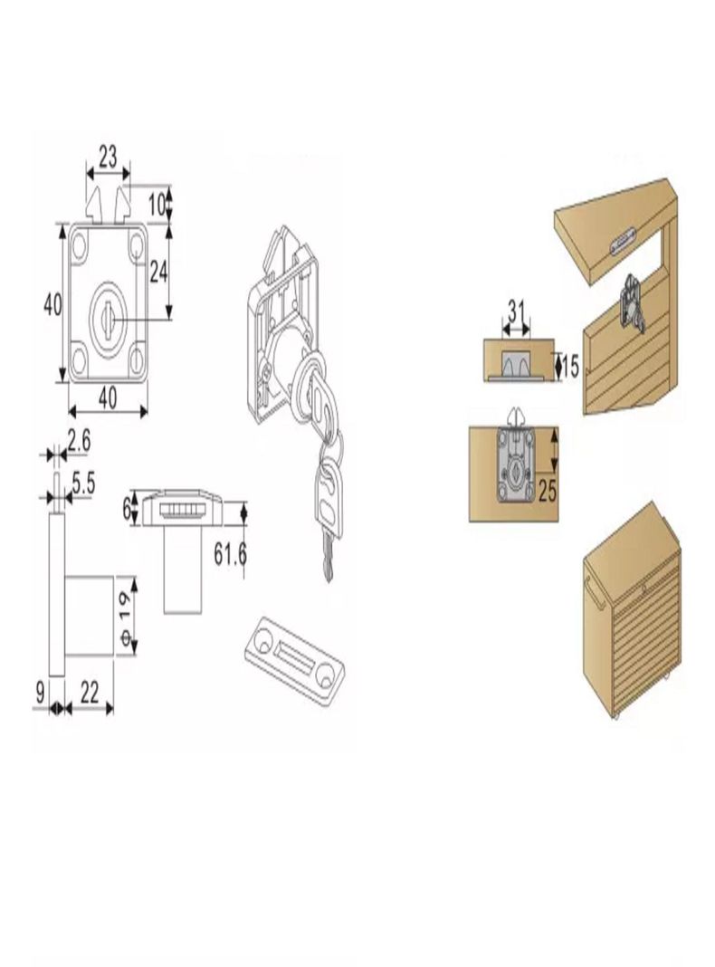 Cerradura O Chapa Puerta Corredera Armario Cilindro 19mm -4