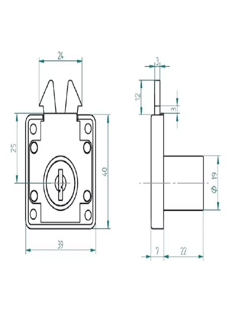 Cerradura O Chapa Puerta Corredera Armario Cilindro 19mm -3