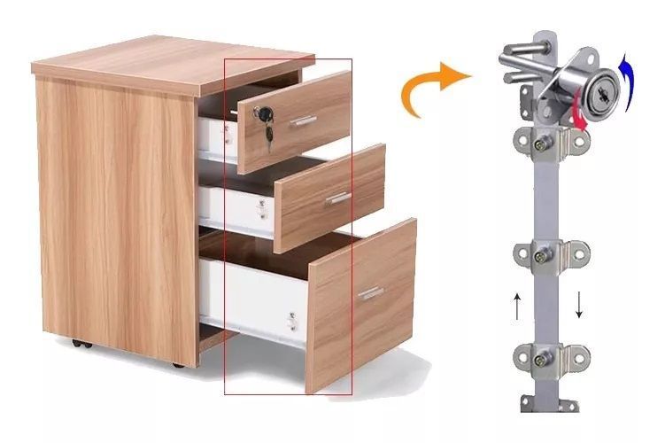 Cerradura Chapa Frontal Kardex Cajonera 1pcs P/3cajon 50cm Negra-2