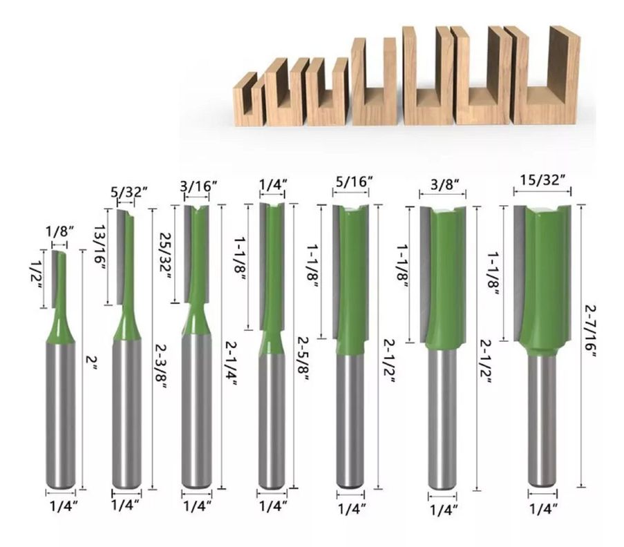 Fresa Madera Recta Vástago 1/4 7 unidades-1