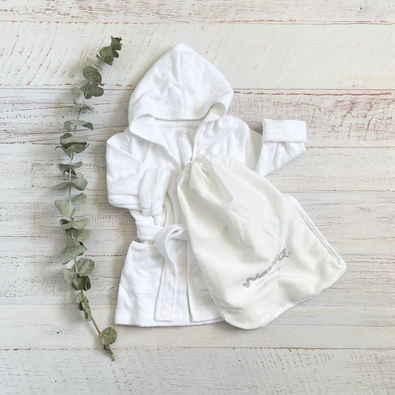Bata de Baño Bebe Blanco con Capucha-4