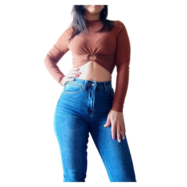 Crop Top Cuello Alto Manga Larga-0