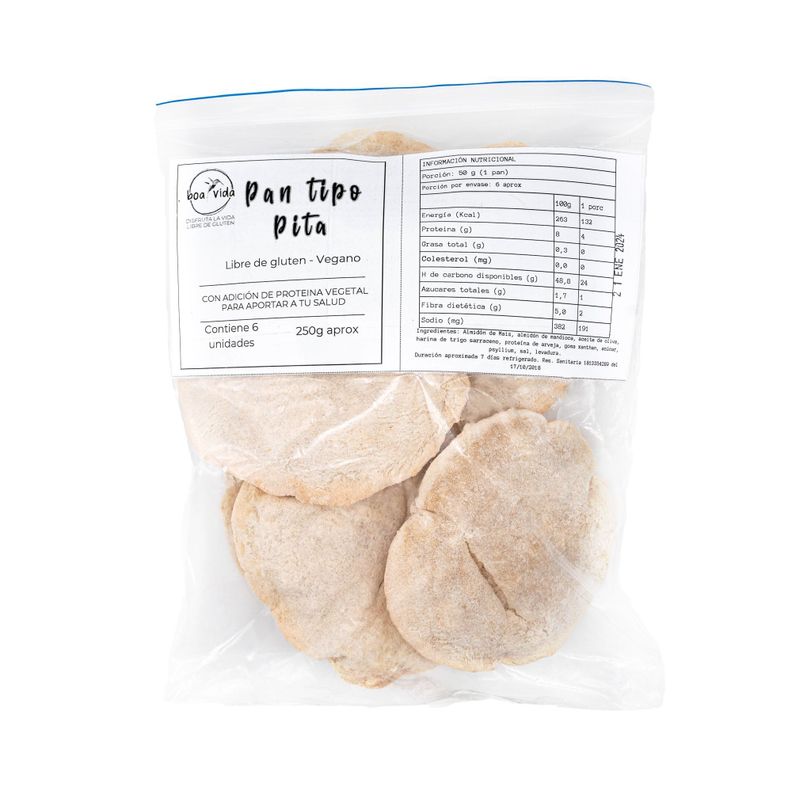 Pan Pita Libre de Gluten y Vegano, pack 6 unidades -1