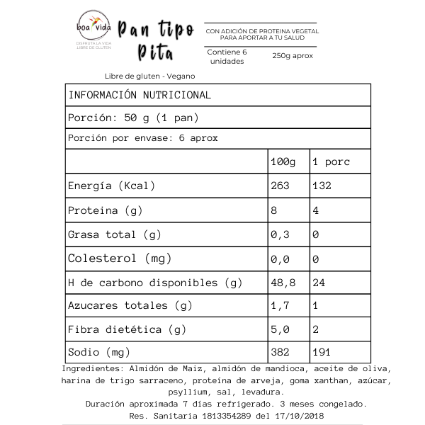 Pan Pita Libre de Gluten y Vegano, pack 6 unidades -3