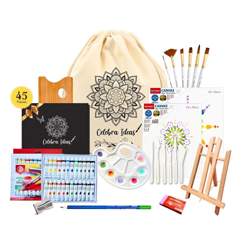 Set Arte Pinturas Acrílicas Kit arte 45 Piezas 24 Colores-0