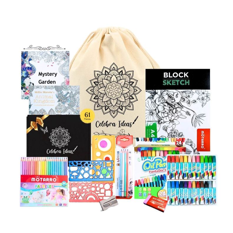 Set de Arte Kit  de Dibujo Para Colorear c lápices 61 Pcs-0