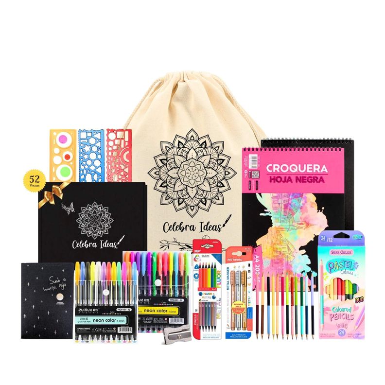 Set kit de Arte Dibujo en Hojas Negras colores metal Fluor pastel Negro [ 1 ]