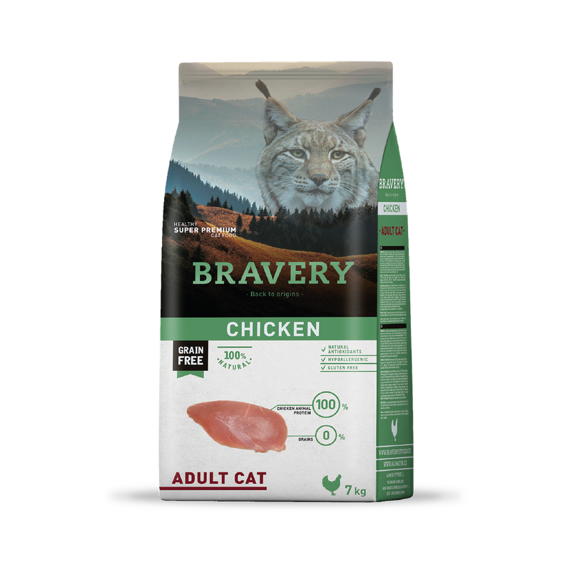 Bravery Pollo Gato Adulto 7 kg Cafe