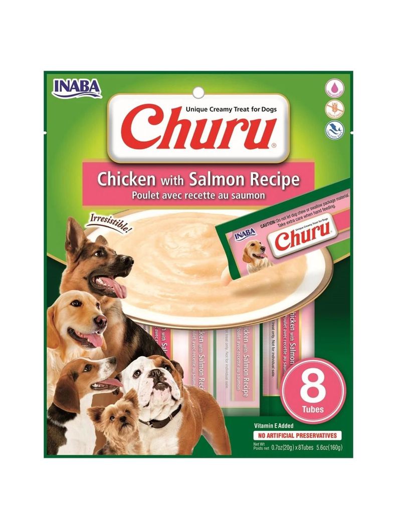 SNACK CHURU PERRO CHICKEN / SALMON 20GR - 8 TUBOS-0