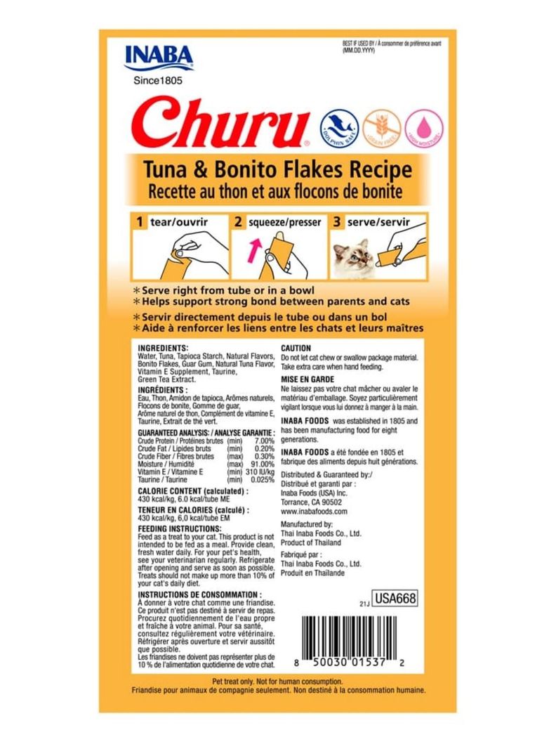 Churu Snack Gato sabor Atun y Bonito 4 tubos de 14 g-1
