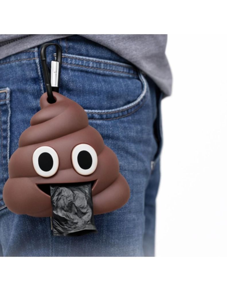 Dispensador Bolsas Fecas Perro Emoji con Gancho Cafe 10
