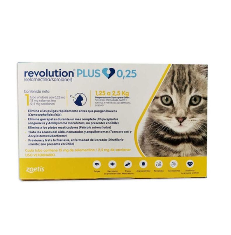 Antiparasitario Externo e Interno Zoetis Revolution Pus Gato (1.25 A 2.5 KG) 0.25 ML-0