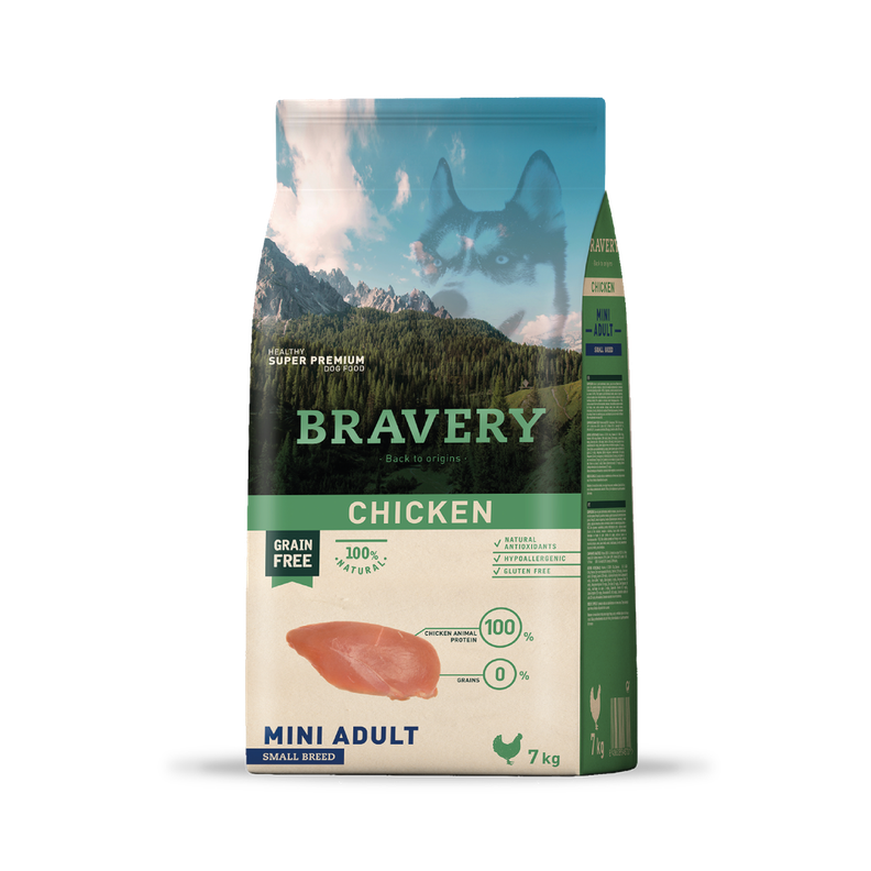 Bravery Pollo Perro Adulto Razas Pequenas 7 kg Cafe