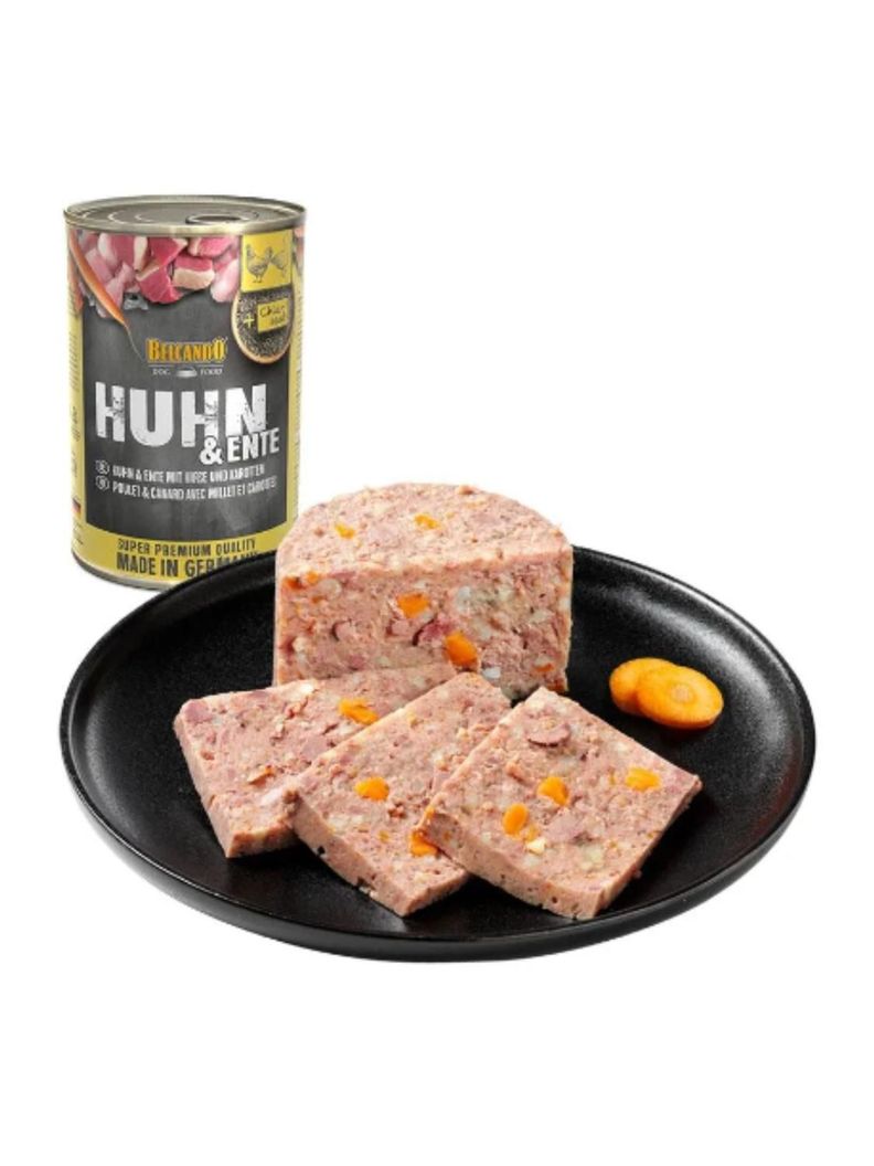 BELCANDO HUHN POLLO CON PATO MIJO Y ZANAHORIAS - LATA 800 GR-1