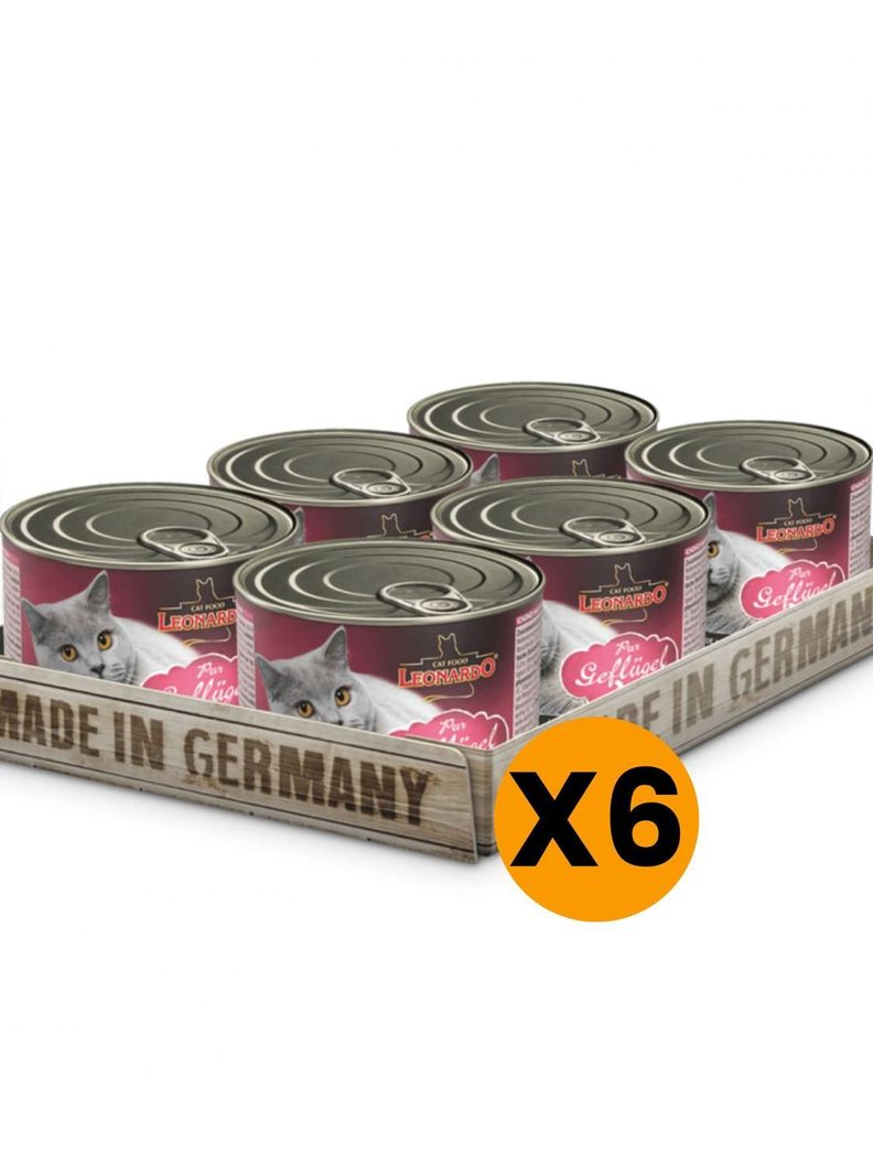 Alimento Leonardo Para Gato Sabor Ave Lata 200g Pack X6-0