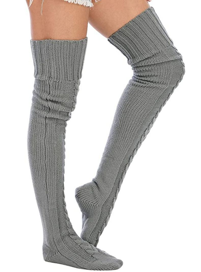 Calcetas Invierno tejidas encima de Rodilla GRIS-1