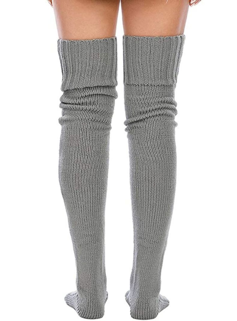 Calcetas Invierno tejidas encima de Rodilla GRIS-5