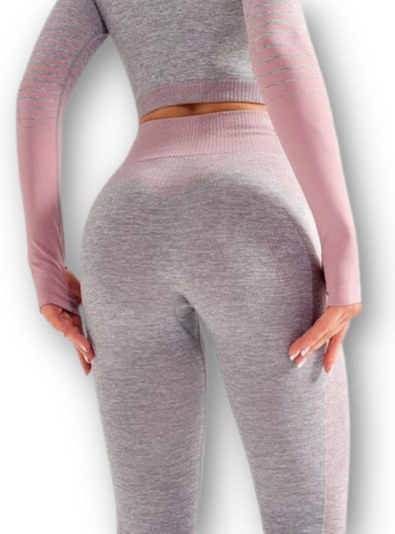 Conjunto Fitness Rosado Gimnasio 2 Piezas Manga Larga Sin Costuras-3