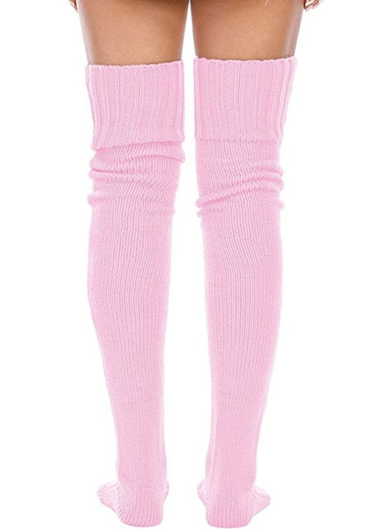 Calcetas Invierno tejidas encima de Rodilla ROSADA-5