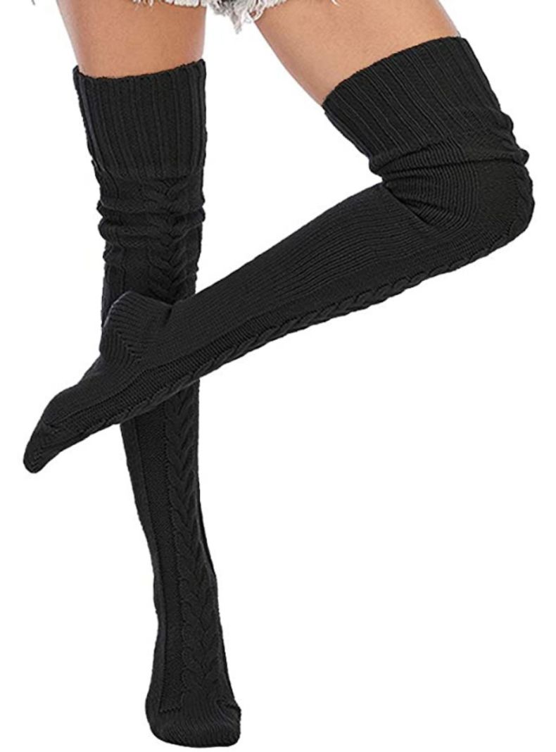 Calcetas Invierno tejidas encima de Rodilla NEGRAS-0