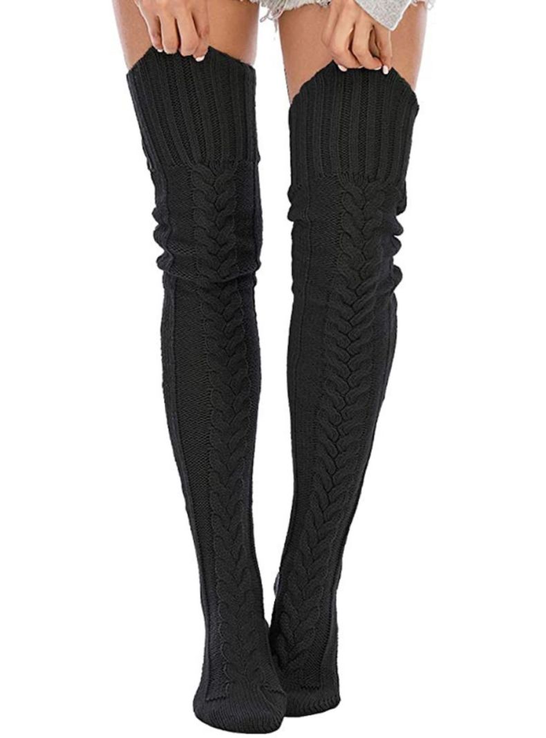 Calcetas Invierno tejidas encima de Rodilla NEGRAS-1