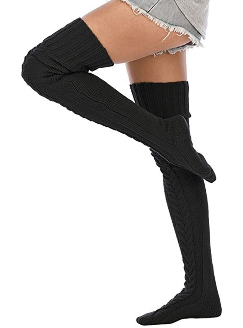 Calcetas Invierno tejidas encima de Rodilla NEGRAS-2